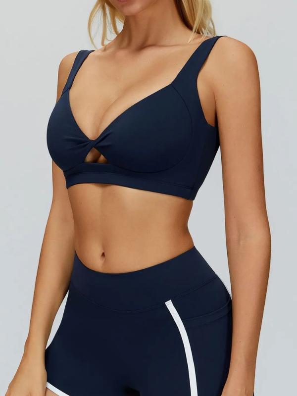 Brassière Yoga Décolleté Torsadé - bleu marine / S