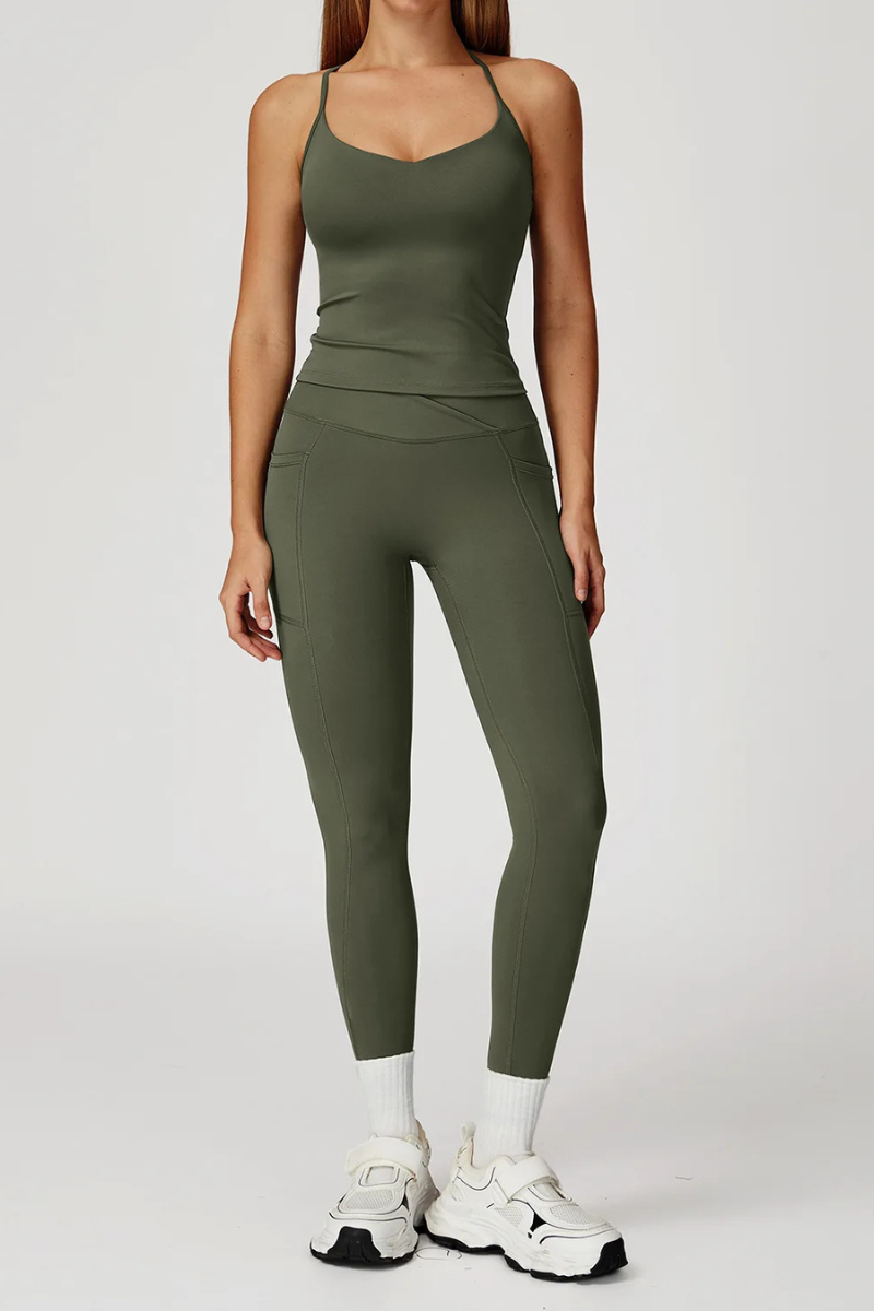 Ensemble Brassière Legging Sport - vert militaire / S