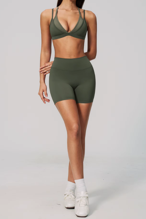 Ensemble Yoga Bicolore - vert militaire / S
