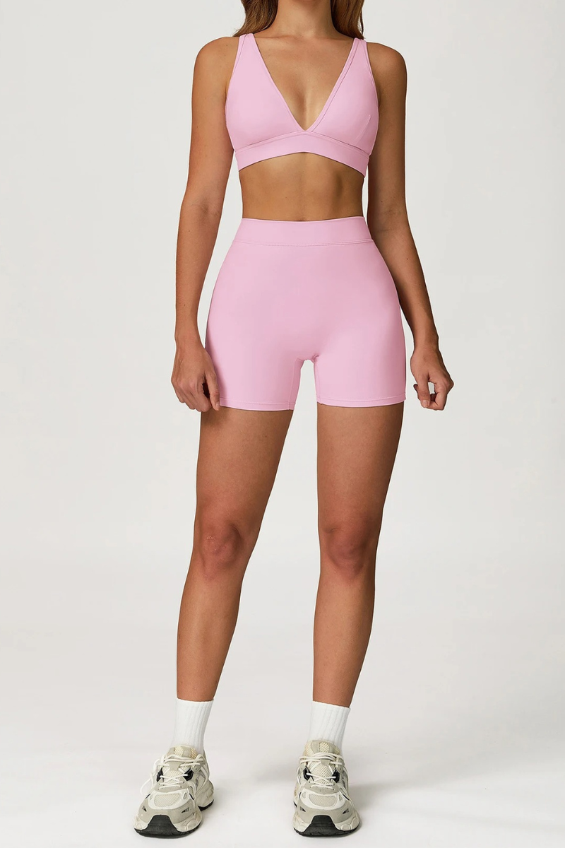 Ensemble Yoga Brassière Triangle - rose clair / S