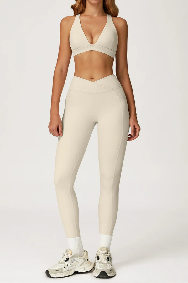 Ensemble Yoga Dos Croisé - beige / S