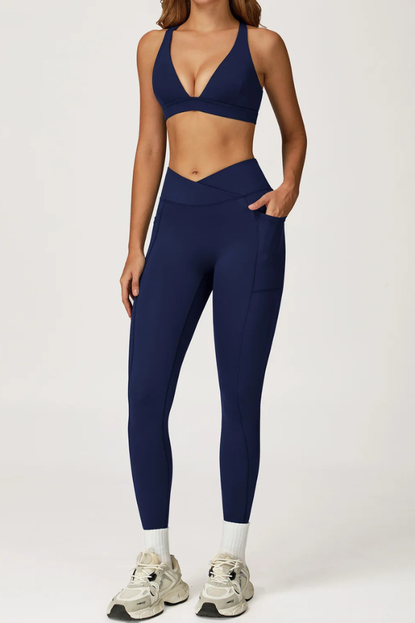 Ensemble Yoga Dos Croisé - bleu marine / S