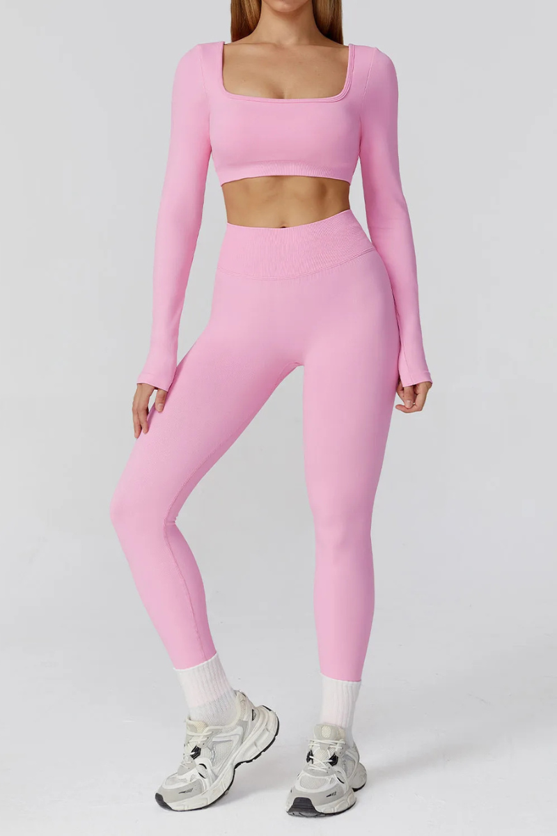 Ensemble Yoga Manche Longue - rose clair / S