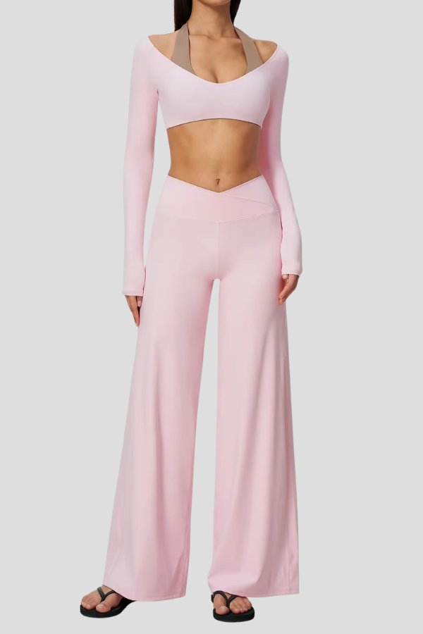 Ensemble Yoga Manches Longues - rose clair / S