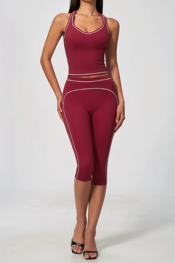 Ensemble Yoga Pantacourt Sculptant - bordeaux / S