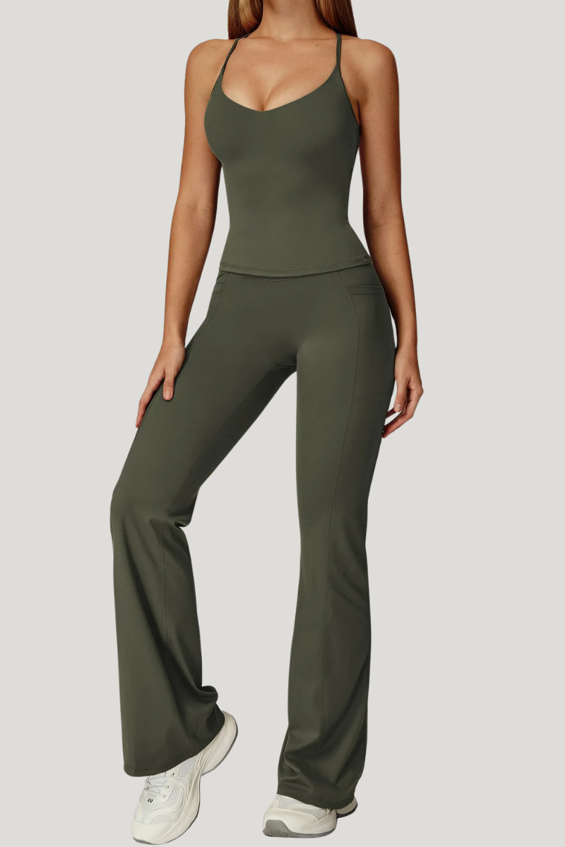 Ensemble Yoga Pantalon Evasé - vert militaire / S