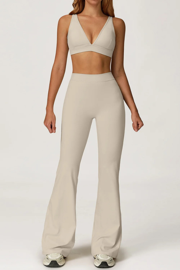 Ensemble Yoga Pantalon Flare & Brassière - beige / S