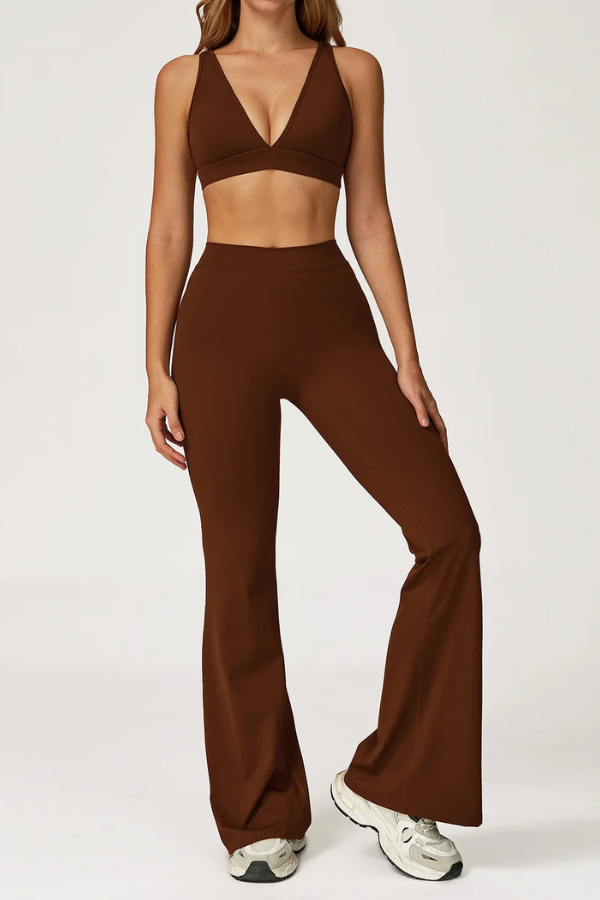 Ensemble Yoga Pantalon Flare & Brassière - marron / S