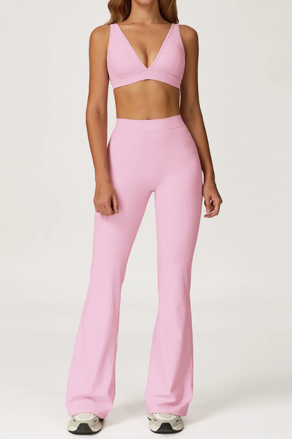 Ensemble Yoga Pantalon Flare & Brassière - rose clair / S