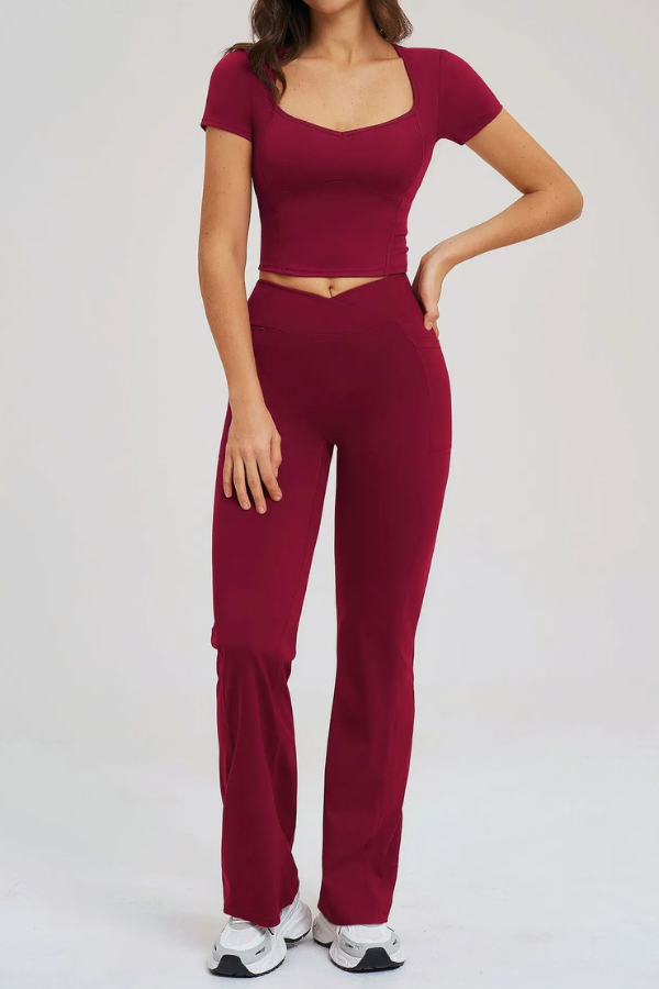 Ensemble Yoga Pantalon T-Shirt - bordeaux / S
