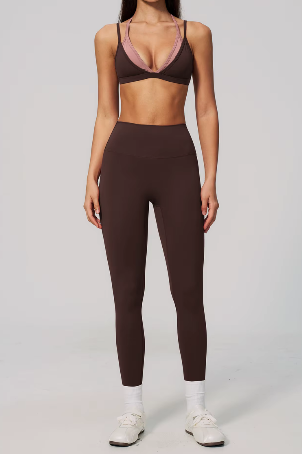 Ensemble Yoga Superposé - marron foncé 2 / S
