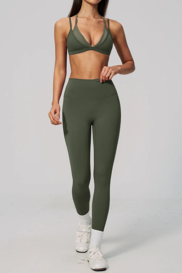 Ensemble Yoga Superposé - vert militaire / S
