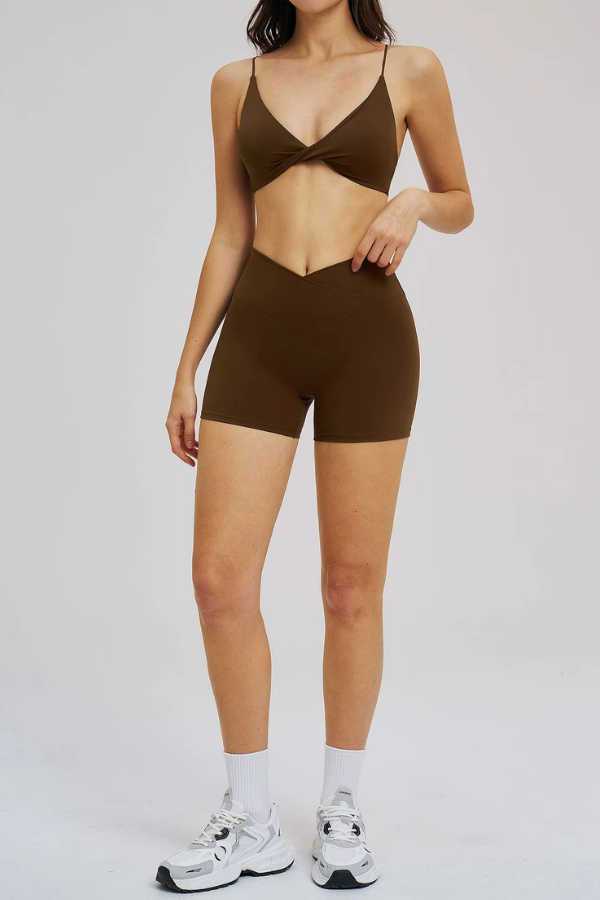 Ensemble Yoga Taille Croisée - marron foncé / S