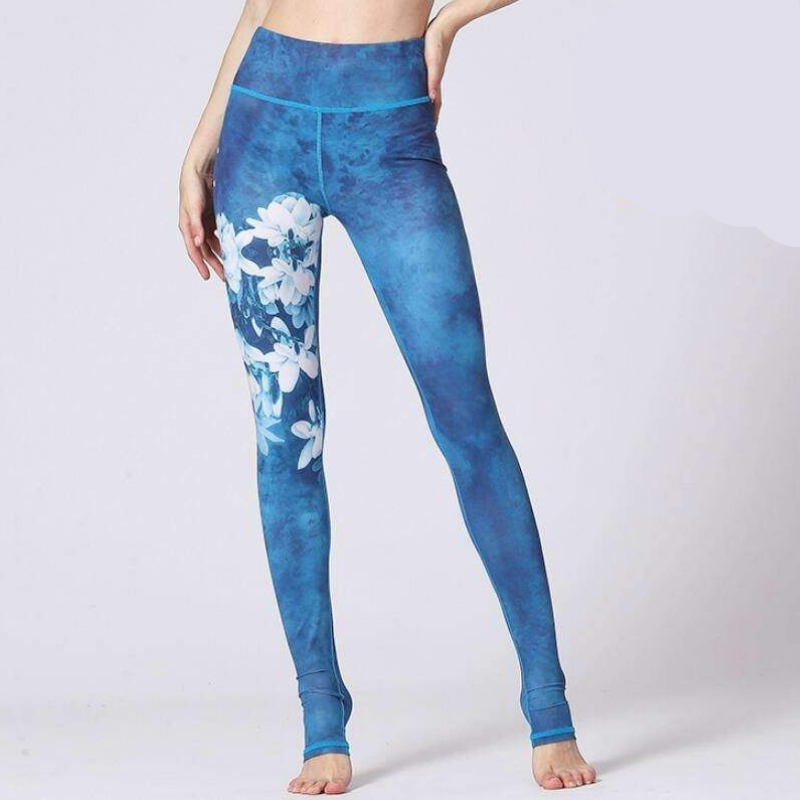 Legging de Yoga White Flowers - bleu / S