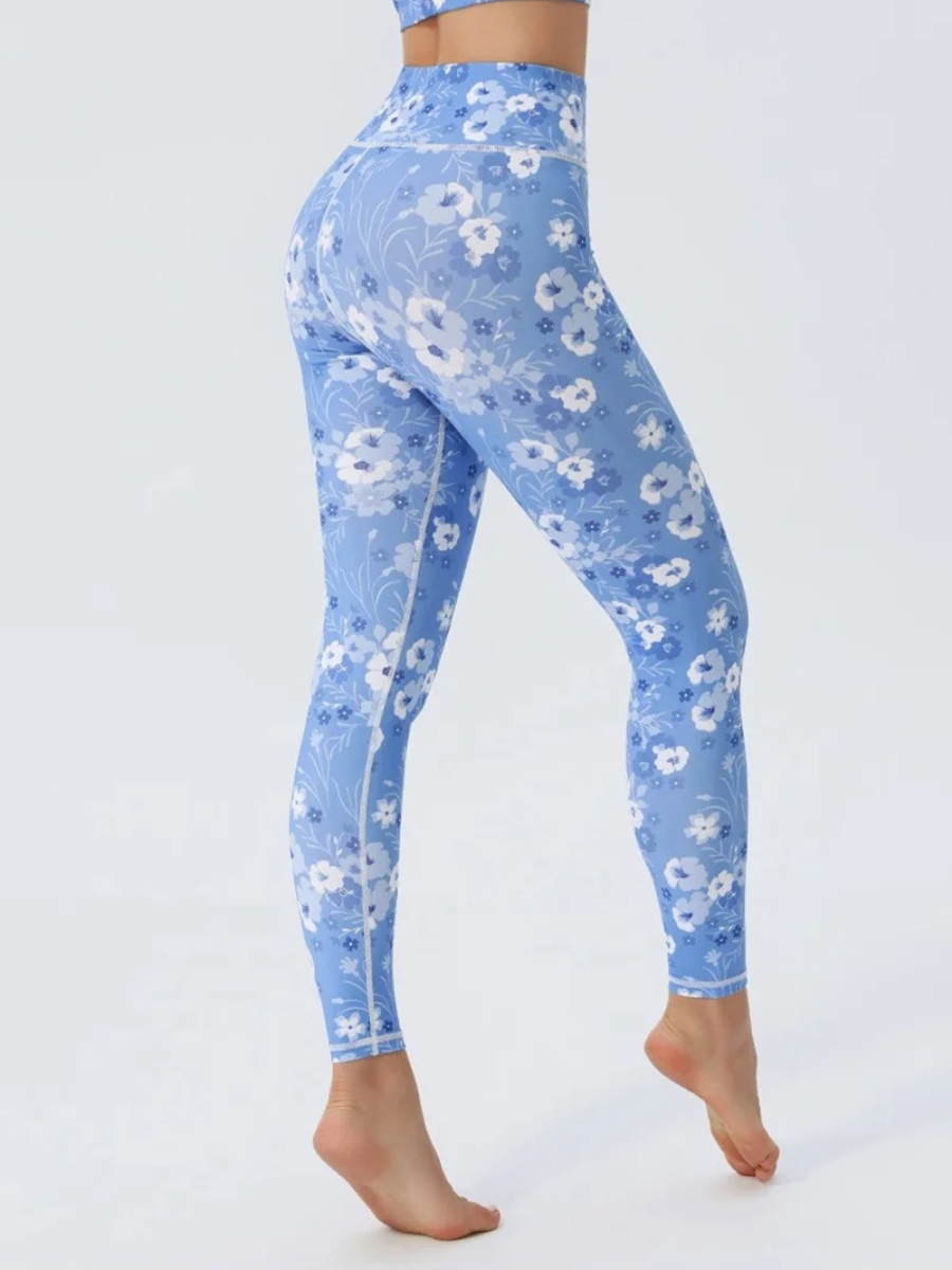 Legging Yoga Fleuri Bleu