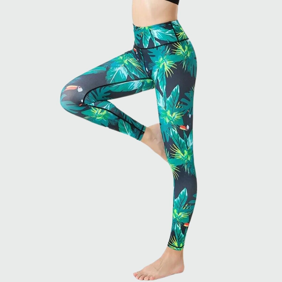 Legging Yoga Green Leaf - noir & vert / S