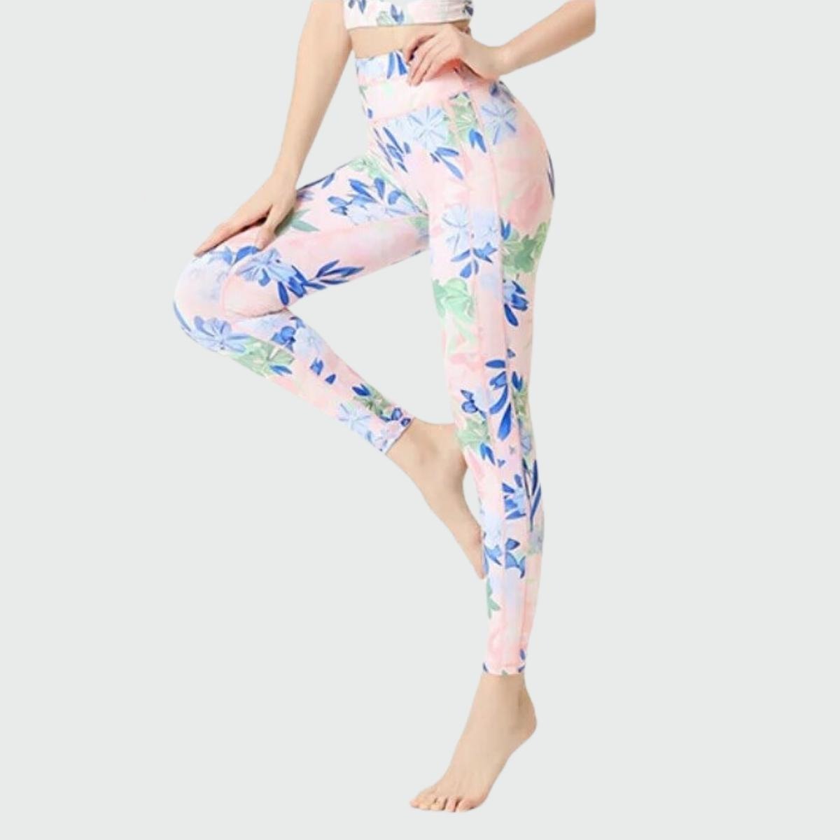 Legging Yoga Pink Leaf - feuilles / S