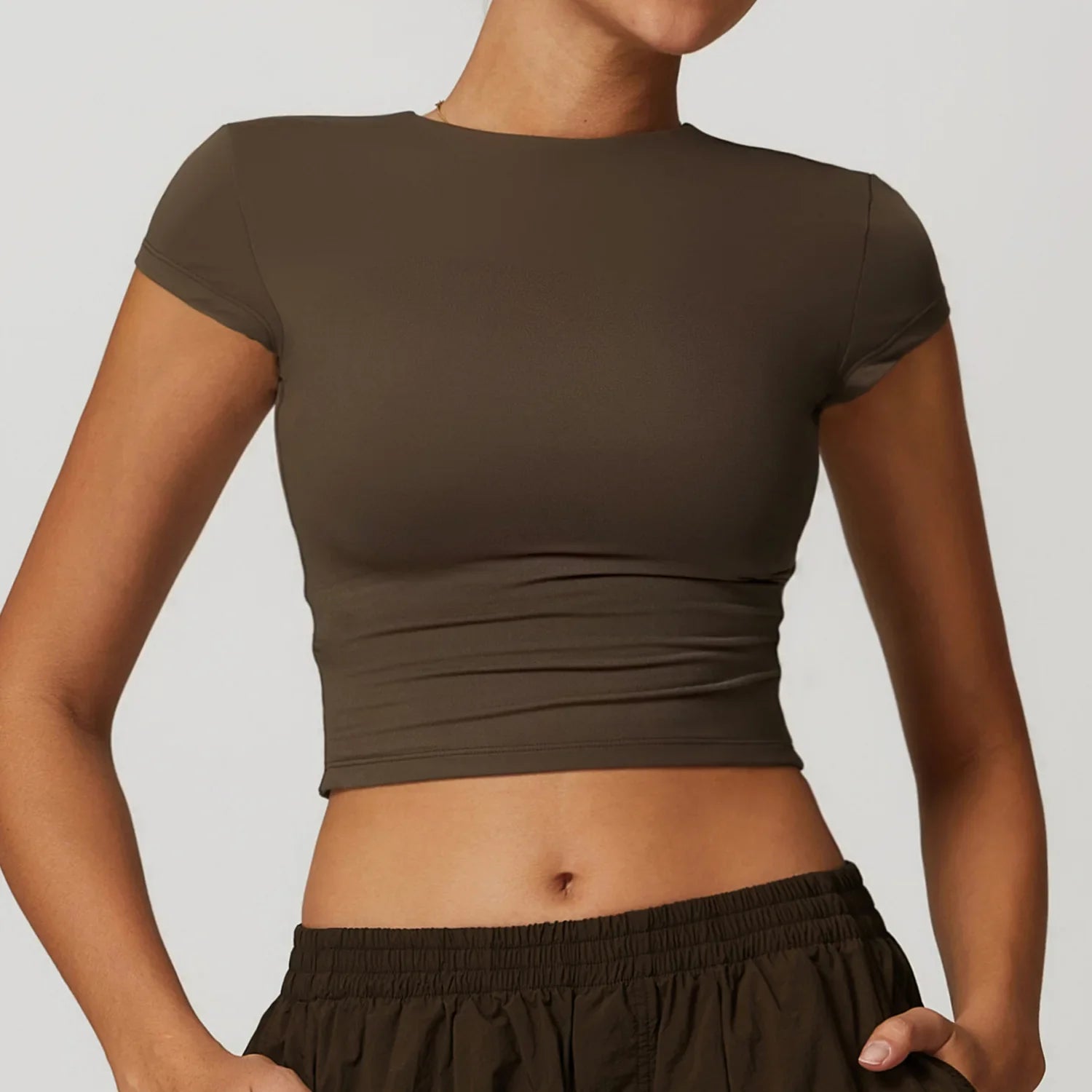 T-shirt Sport Crop Top - marron / S