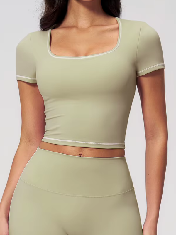 T-shirt Yoga Col Carré - vert clair / S
