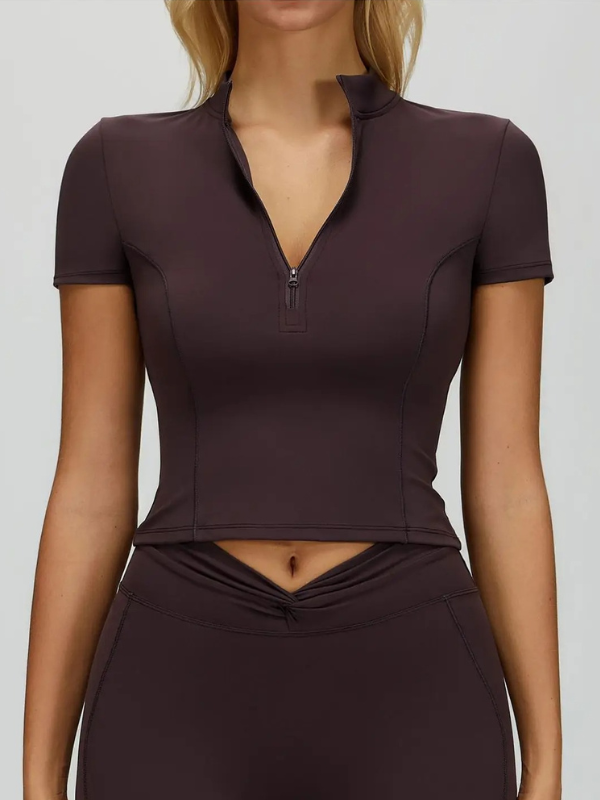 T-shirt Yoga Zippé Ajusté - prune profond / S