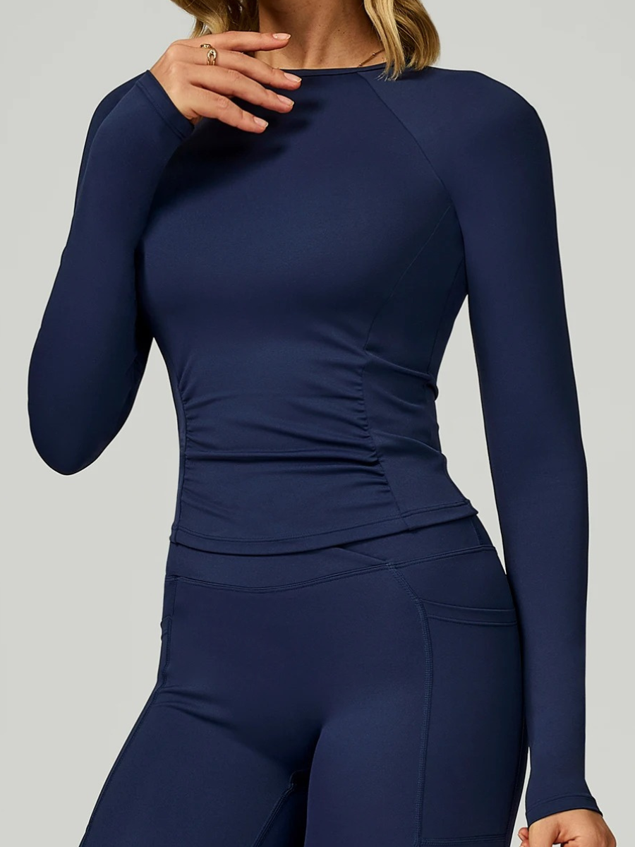 Tee Shirt Yoga Manche Longue Femme - bleu marine / S