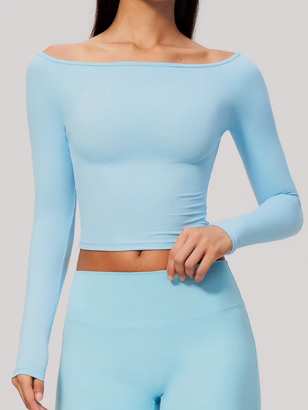 Top Yoga Col Bateau - bleu clair / S