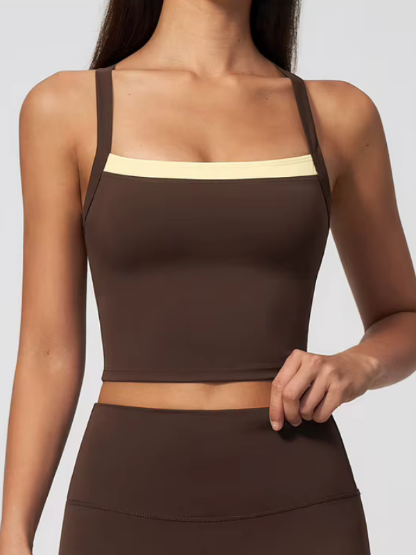 Débardeur Yoga Bicolore - marron foncé / S
