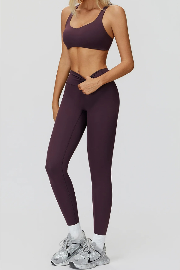 Ensemble Legging Yoga Femme - prune profond / S