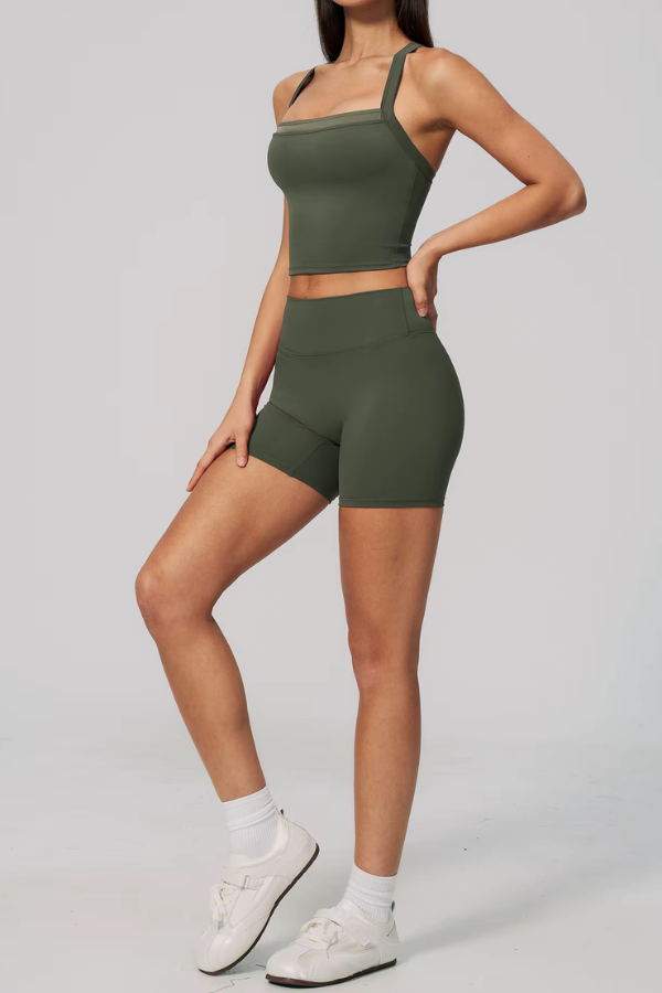 Ensemble Yoga Croisé - vert militaire / S