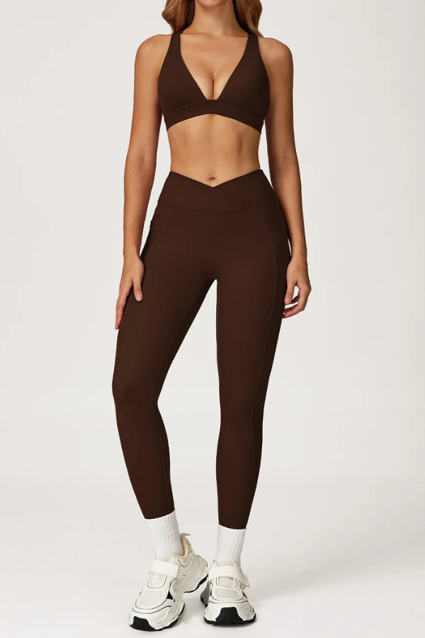 Ensemble Yoga Dos Croisé - marron / S