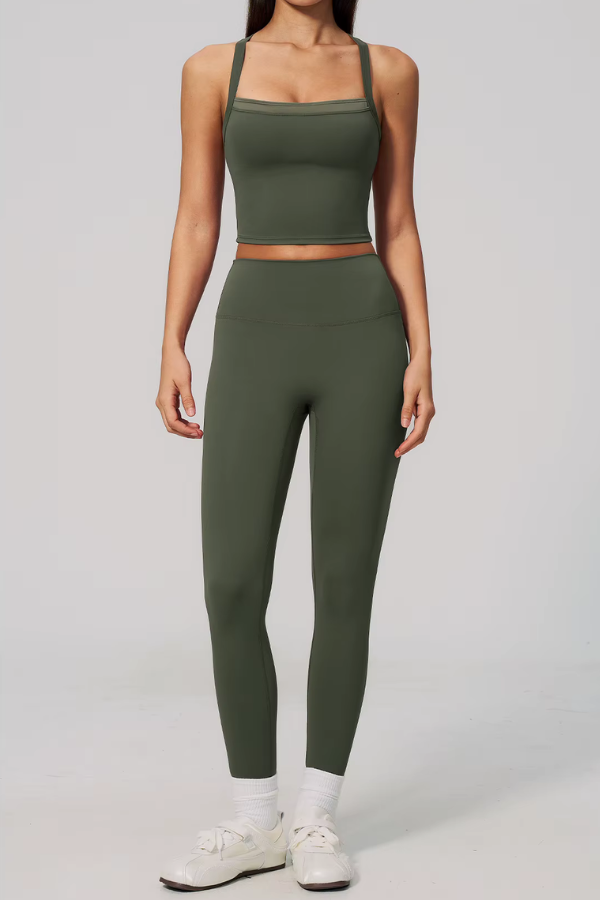 Ensemble Yoga Elégant - vert militaire / S
