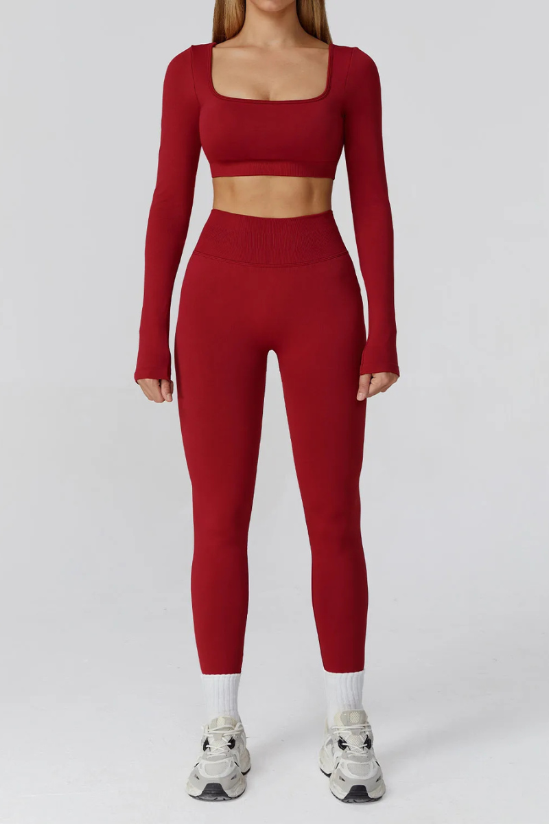 Ensemble Yoga Manche Longue - rouge / S
