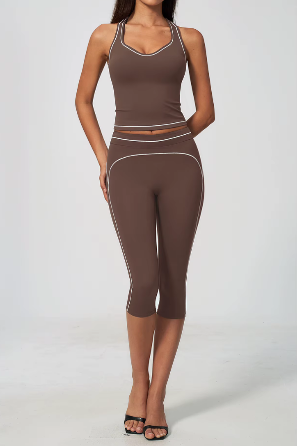 Ensemble Yoga Pantacourt Sculptant - marron / S