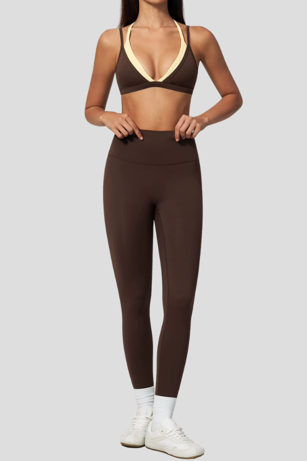Ensemble Yoga Superposé - marron foncé / S