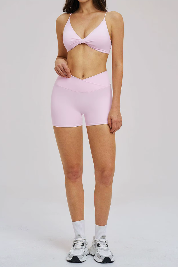 Ensemble Yoga Taille Croisée - rose clair / S