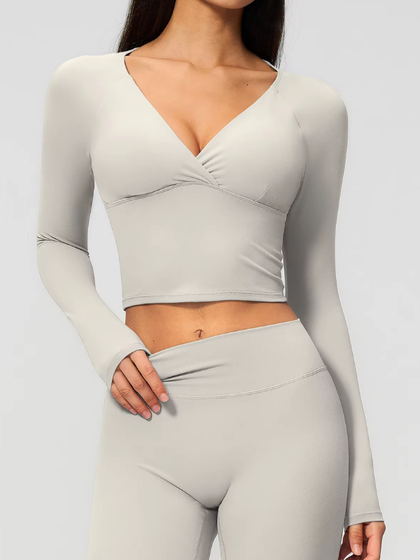 Haut Pilates Décolleté Croisé - gris clair / S