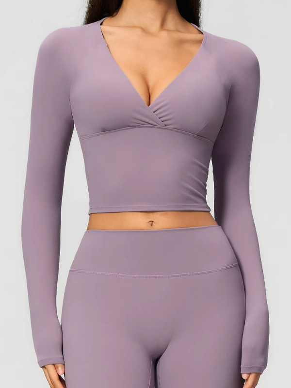Haut Pilates Décolleté Croisé - mauve / S