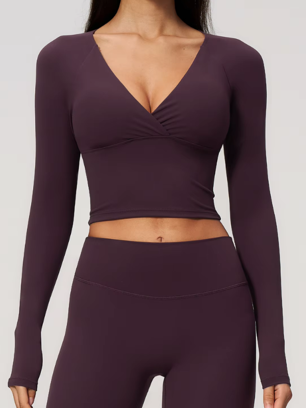 Haut Pilates Décolleté Croisé - prune / S