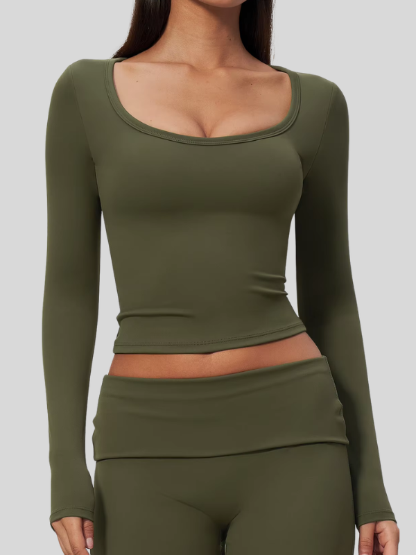 Haut Yoga Décolleté Arrondi - vert militaire / S