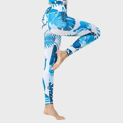 Legging Yoga Blue Leaf