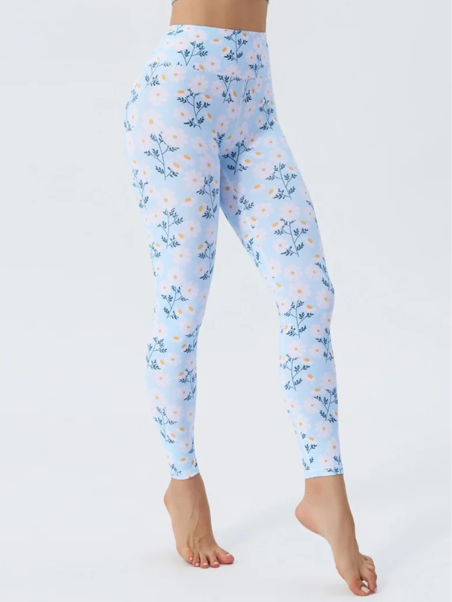 Legging Yoga Fleuri Bleu Ciel