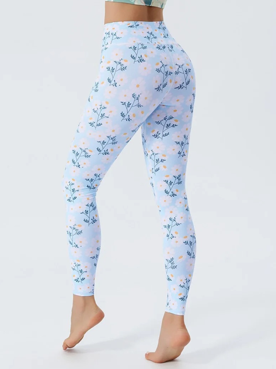 Legging Yoga Fleuri Bleu Ciel