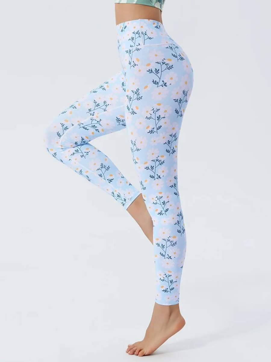 Legging Yoga Fleuri Bleu Ciel - fleurs / S
