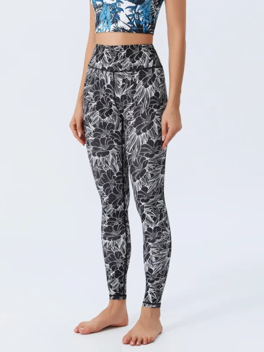 Legging Yoga Floral Noir & Blanc
