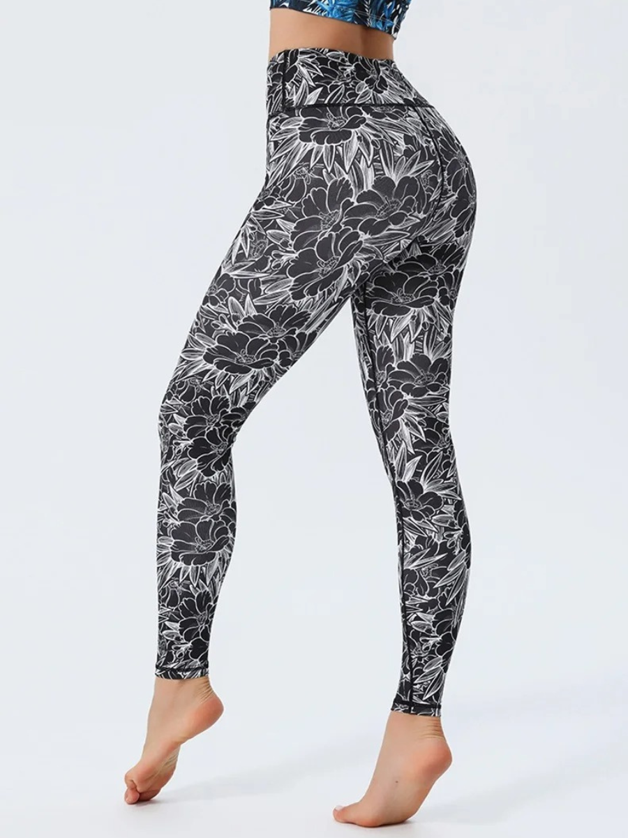 Legging Yoga Floral Noir & Blanc
