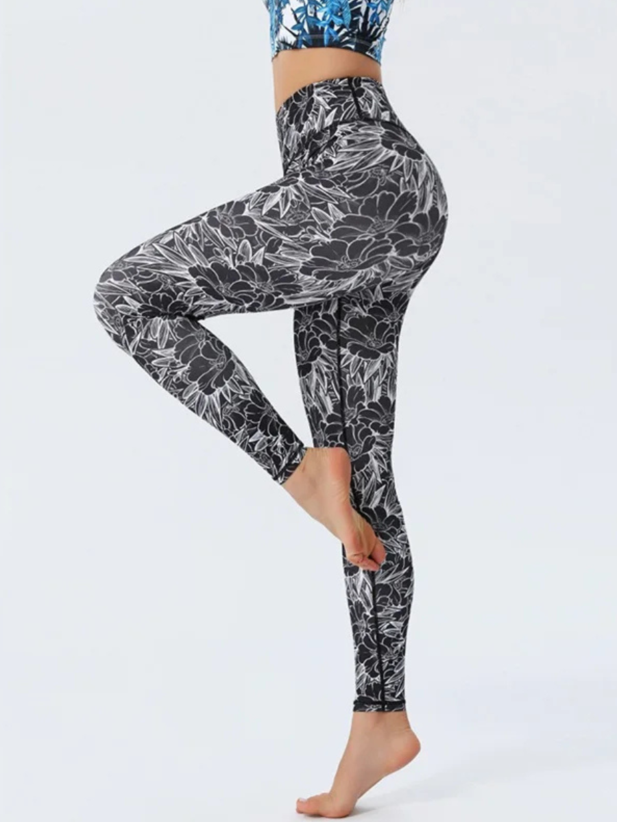 Legging Yoga Floral Noir & Blanc - fleurs / S