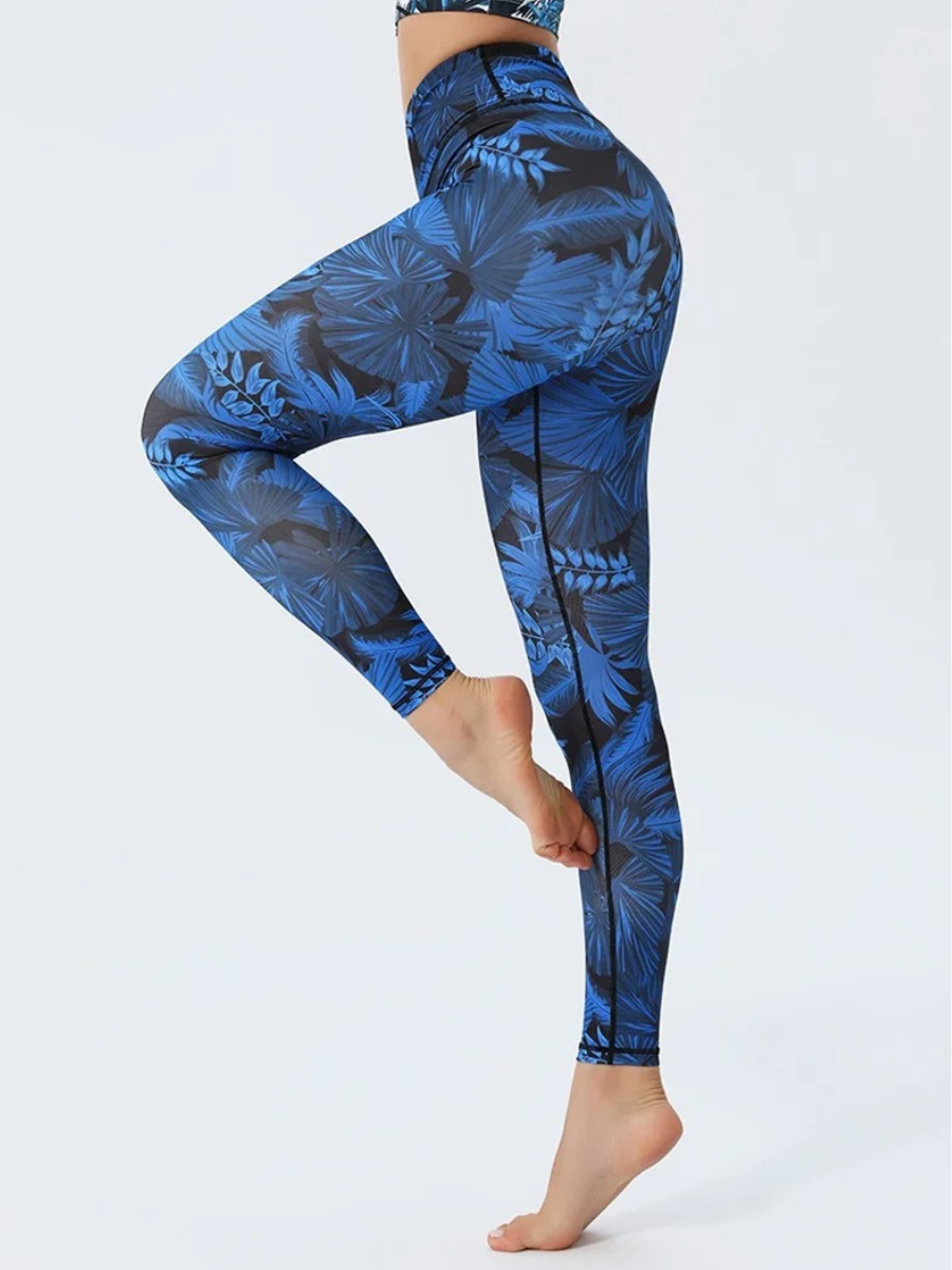 Legging Yoga Imprimé Feuilles Exotiques