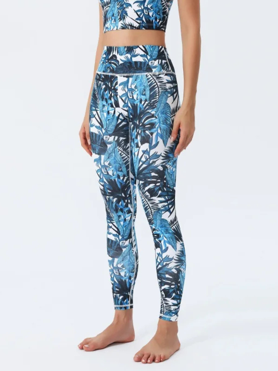 Legging Yoga Jungle Bleu - feuilles / S