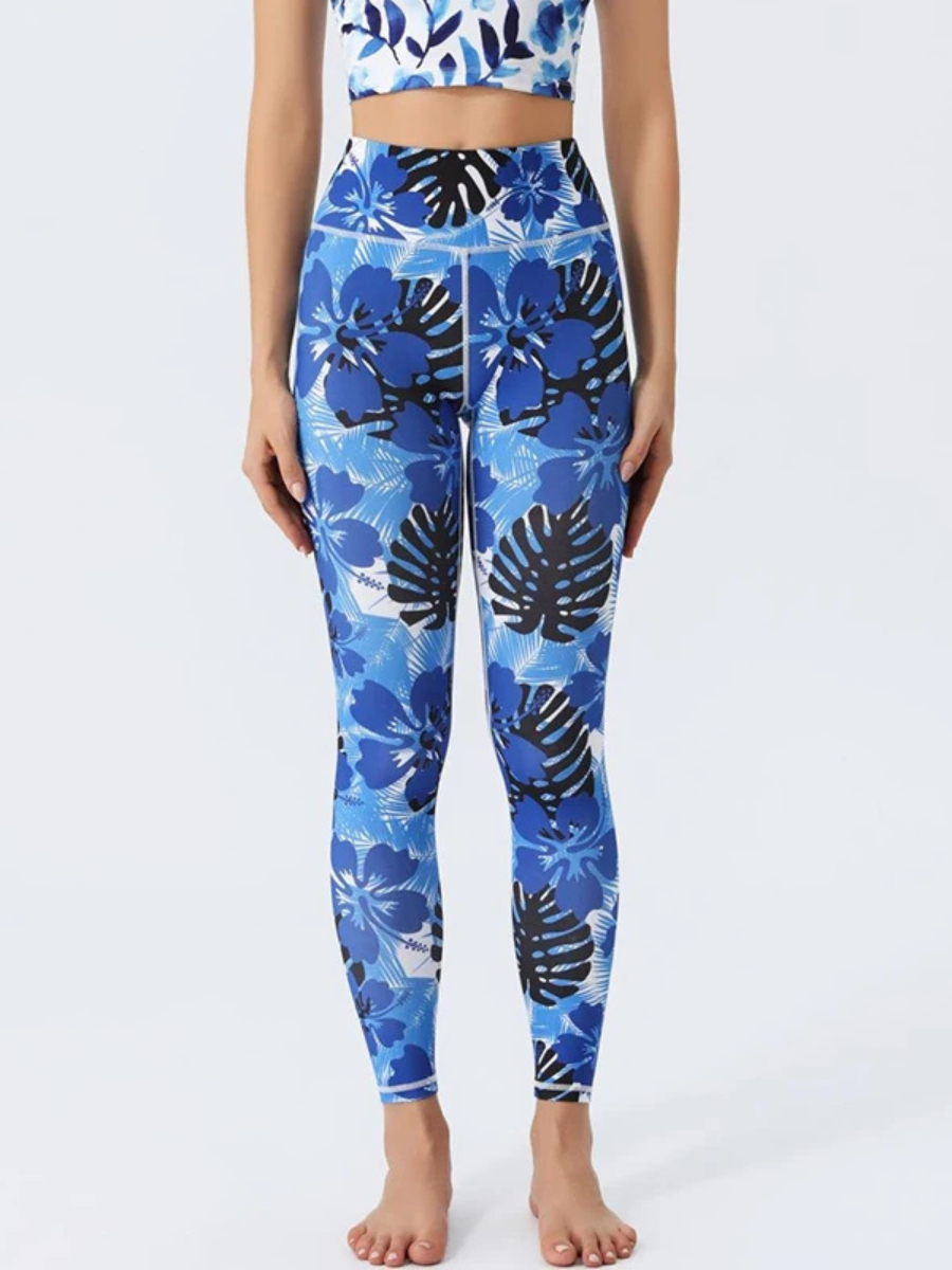Legging Yoga Tropical Bleu & Noir - fleurs / S