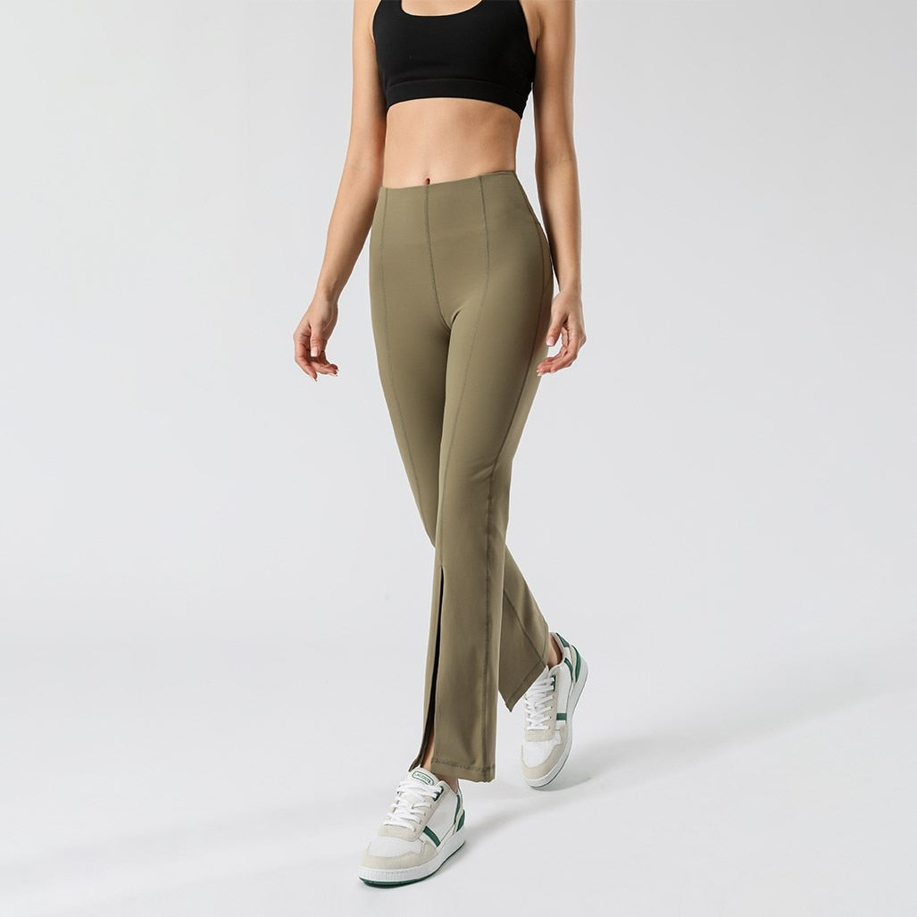 Pantalon Yoga Femme Jambes Fendues - vert / S